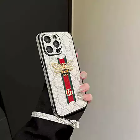 gucci bee rhinestone logo wrist strap iphone case