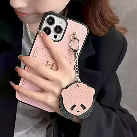 hermès litchi grain leather card holder teddy bear charm iphone case