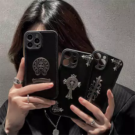 chrome hearts leather iphone case with metal logo