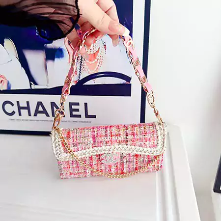 chanel tweed lace rhinestone logo card holder coin compartment double - c chain cross - body iphone case