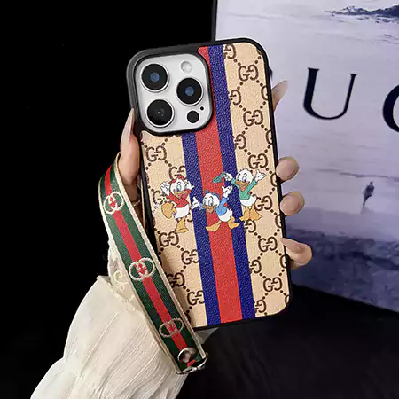 gucci donald duck color striped wrist strap iphone case