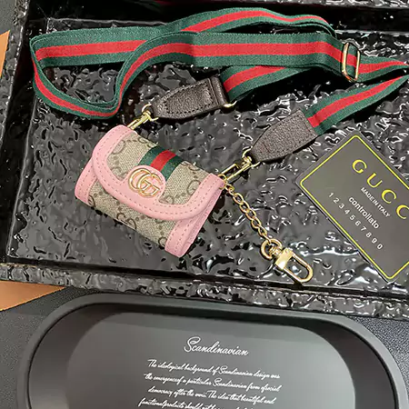 GUCCI - inspired arc - shaped patchwork leather AirPods case with detachable lanyard