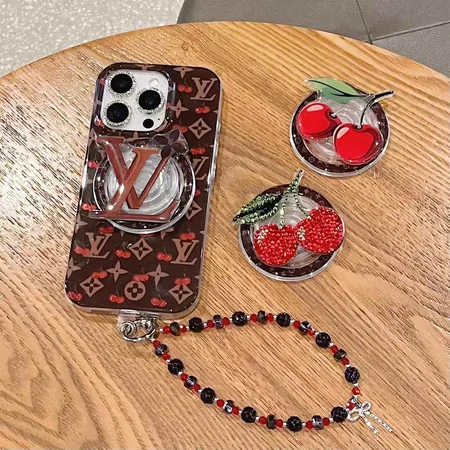 louis vuitton cherry motif iphone case with ring and beaded strap