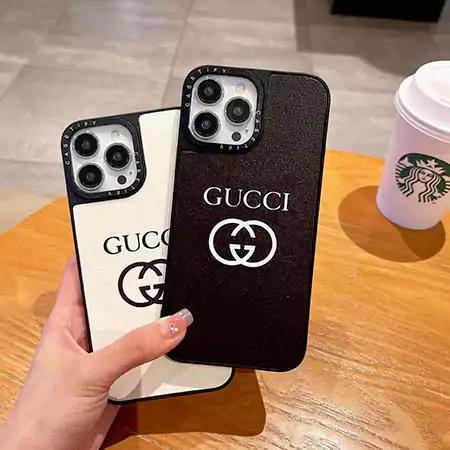 gucci leather-grain black white iphone 16/16pro/pro max case