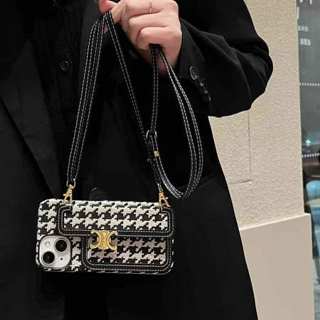 celine houndstooth pattern cross - body iphone case