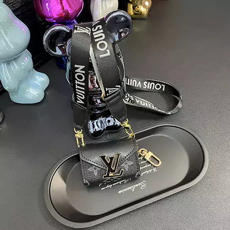 Louis Vuitton - inspired black - large - buckle patchwork genuine leather AirPods case with detachable lanyard