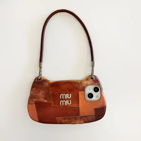 miumiu crystal-embellished brown check handbag iphone 16/16pro/pro max case