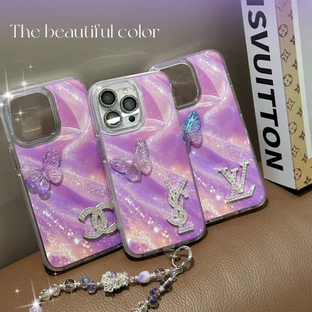 chanel sparkling rhinestones purple flowing - gauze butterfly iphone case
