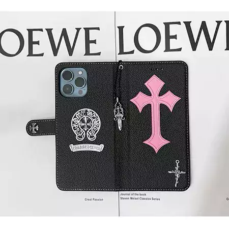 chrome hearts black and pink wallet style iphone case