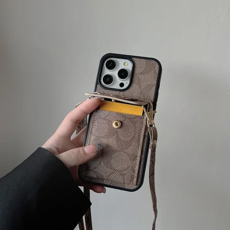 coach cross body card holder leather label iphone case