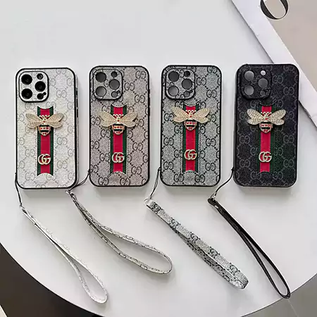 gucci bee rhinestone logo wrist strap iphone case