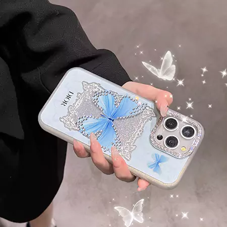 dior rhinestone - embellished blue and pink butterfly iphone case