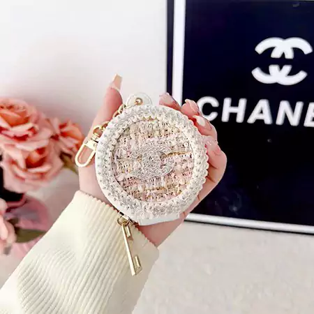 CHANEL round woolen tweed AirPods case