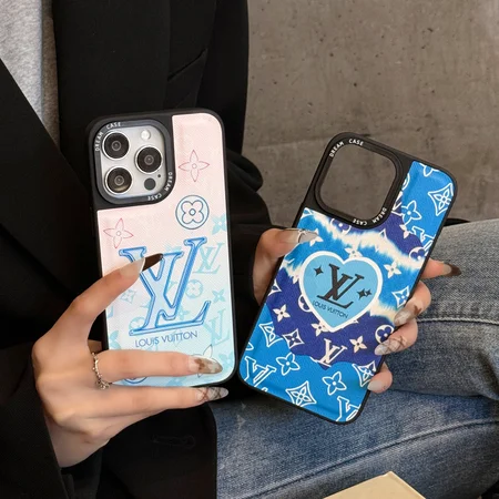 Blue LV cross - grained leather phone case