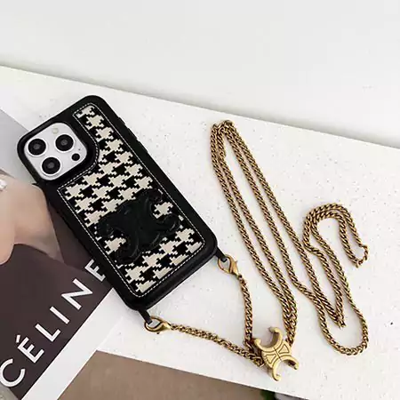 celine large logo lock - buckle long chain cross - body leather - covered iphone case