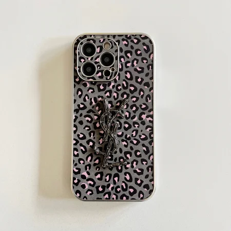 ysl electroplated leopard print leather sticker iphone case