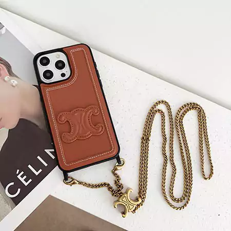 celine large logo lock - buckle long chain cross - body leather - covered iphone case