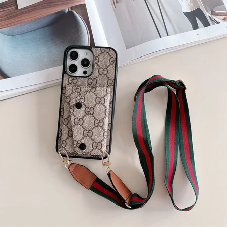 Gucci - inspired leather card - holder cross - body iPhone case
