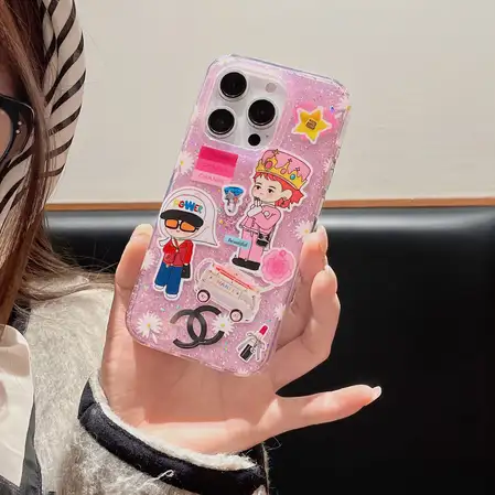 chanel glittery cartoon iphone case
