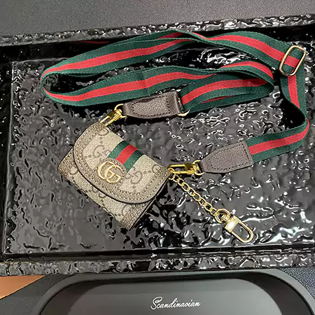 GUCCI - inspired arc - shaped patchwork leather AirPods case with detachable lanyard