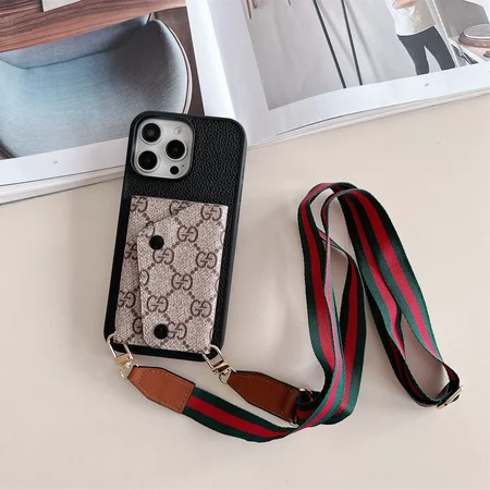 Gucci - inspired leather card - holder cross - body iPhone case