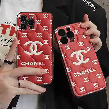 chanel red embossed logo iphone case