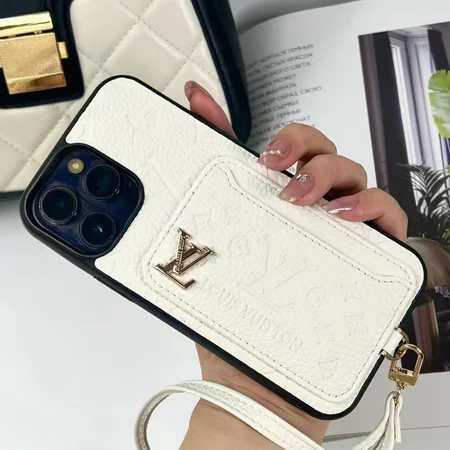 leather LV - style card - holder iPhone case with lanyard