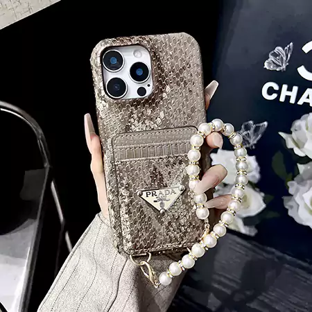 prada python print double card slot pearl chain iphone case