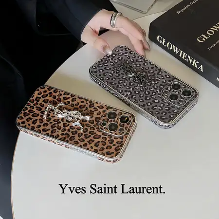 ysl electroplated leopard print leather sticker iphone case