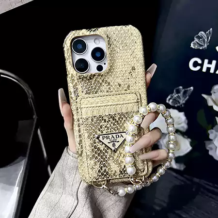 prada python print double card slot pearl chain iphone case