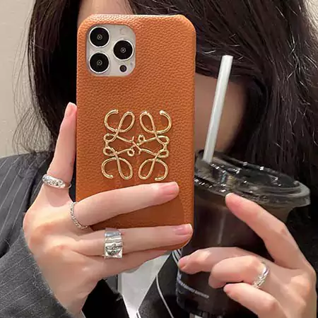loewe metal logo genuine leather iphone 16/16pro/pro max case