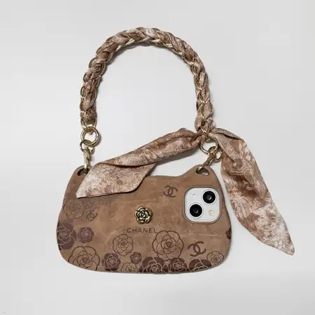 chanel brown print handbag iphone case