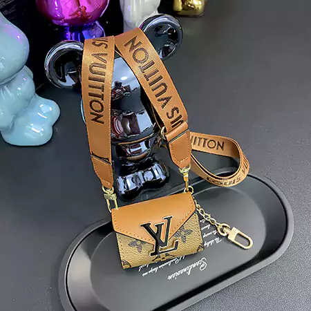 Louis Vuitton - inspired black - large - buckle patchwork genuine leather AirPods case with detachable lanyard