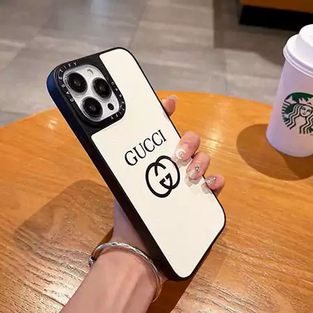 gucci leather-grain black white iphone 16/16pro/pro max case