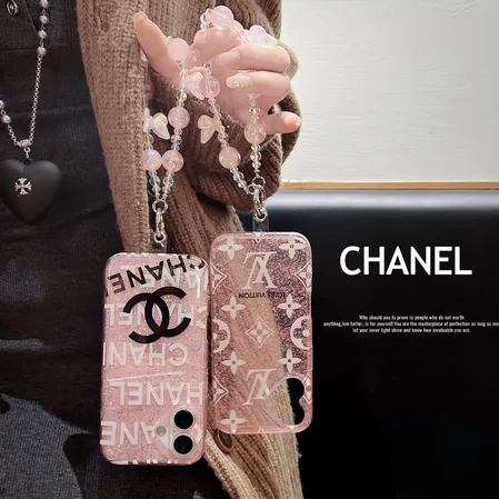chanel and louis vuitton glittery iphone case with beaded strap