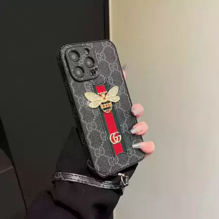 gucci bee rhinestone logo wrist strap iphone case