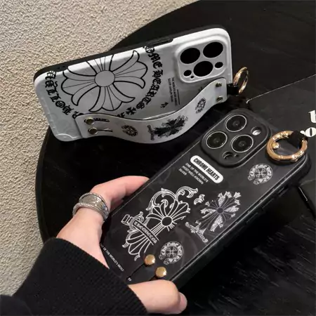 chrome hearts black and white wrist strap iphone case