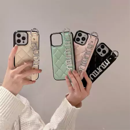 miumiu wristlet strap crystal letter iphone 16/16pro/pro max case
