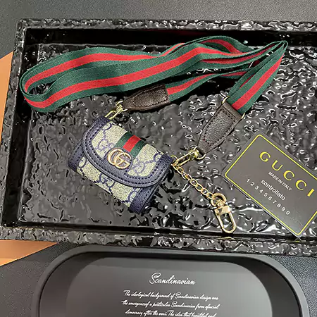 GUCCI - inspired arc - shaped patchwork leather AirPods case with detachable lanyard