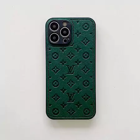 louis vuitton black white green leather embossed logo iphone 16/16pro/pro max case