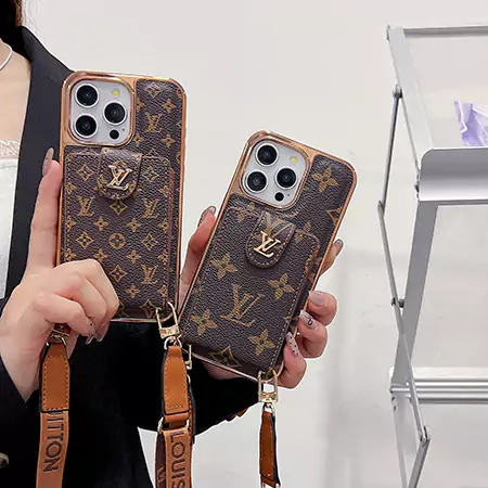 louis vuitton high - quality electroplated large - hole card holder iphone case with lanyard