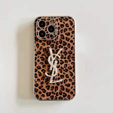 ysl electroplated leopard print leather sticker iphone case
