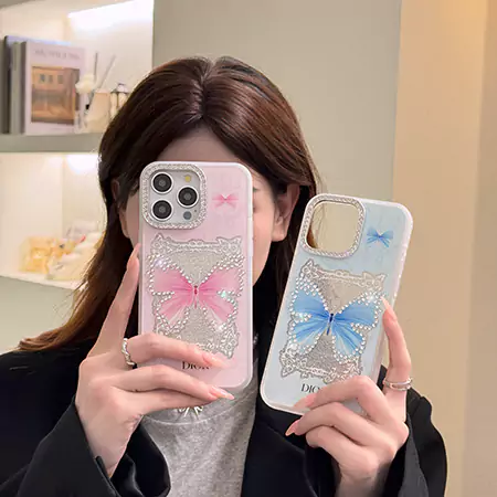 dior rhinestone - embellished blue and pink butterfly iphone case