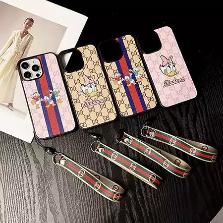 gucci donald duck color striped wrist strap iphone case