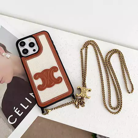 celine large logo lock - buckle long chain cross - body leather - covered iphone case