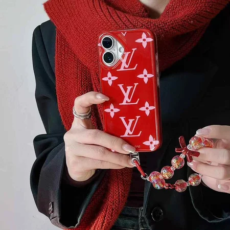 louis vuitton red monogram iphone case with beaded strap