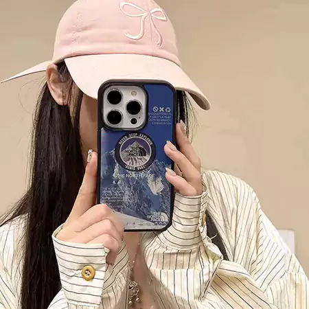 the north face trendy blue round logo snow mountain iphone case