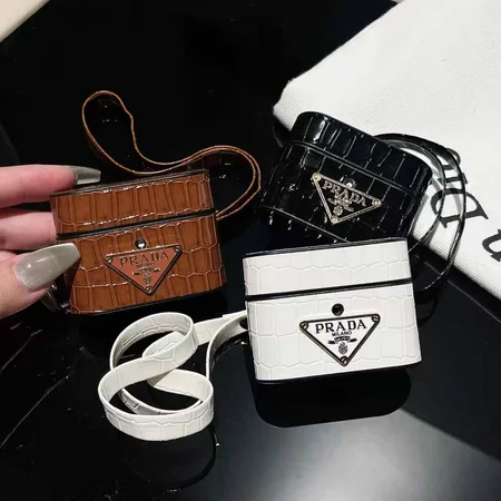 Prada - inspired barrel - shaped crocodile - embossed AirPods case with hand rope