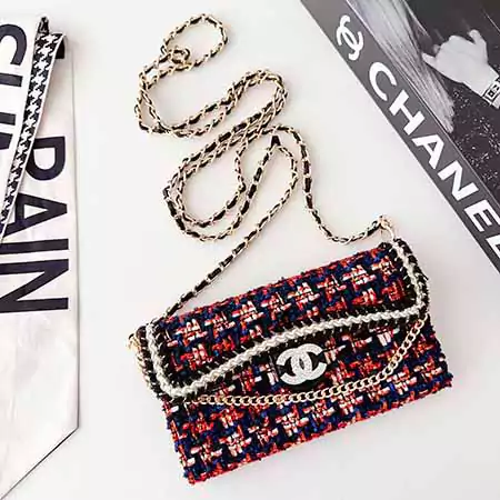 chanel tweed lace rhinestone logo card holder coin compartment double - c chain cross - body iphone case