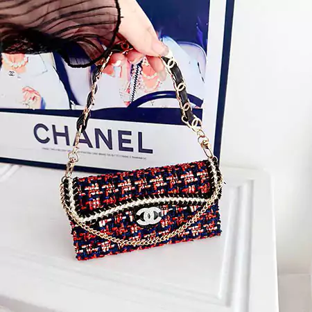 chanel tweed lace rhinestone logo card holder coin compartment double - c chain cross - body iphone case